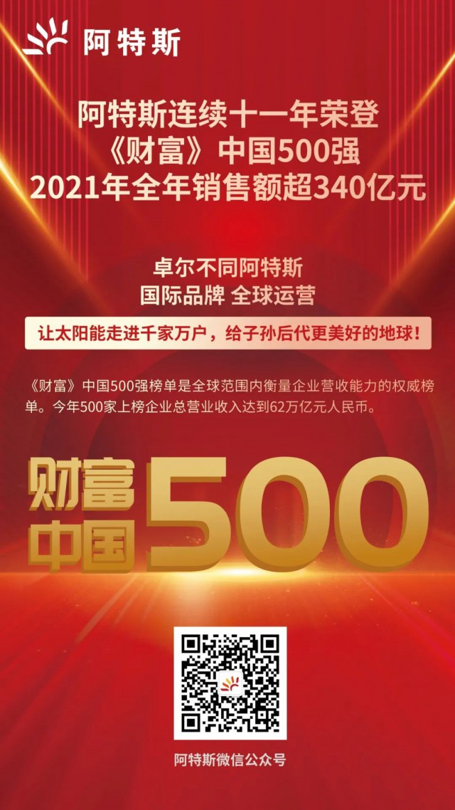 阿特斯阳光电力集团连续十一年荣登《财富》中国500强！