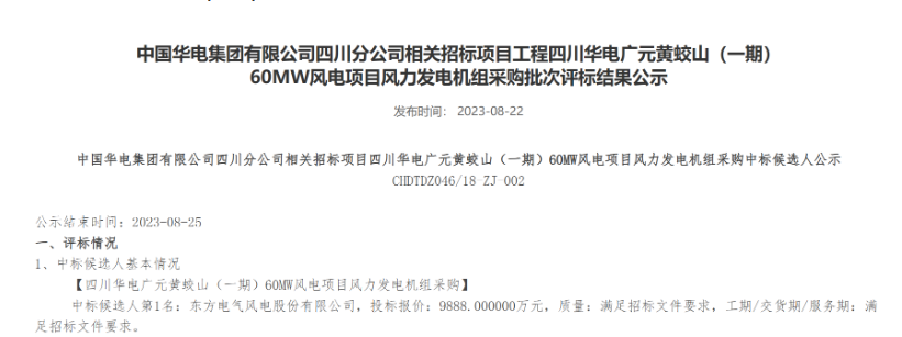 160MW！华电2个风电项目候选人公示